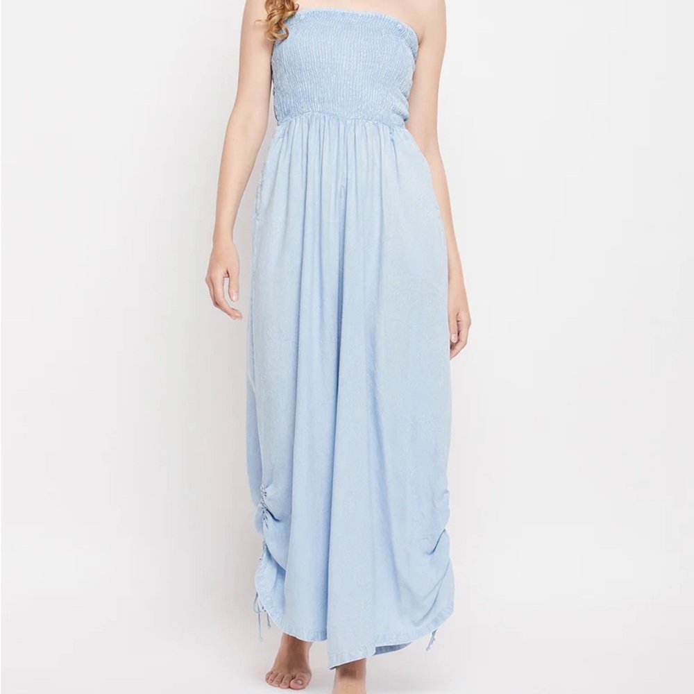 Chic Strapless Light Blue Maxi Dress